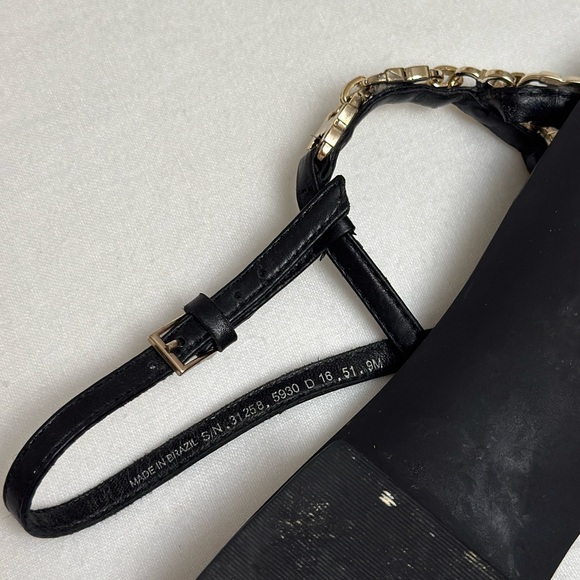 Tory Burch Gemini Black Leather Gold Chain Link Sandals Size 9 Classic Summer - Picture 7 of 9